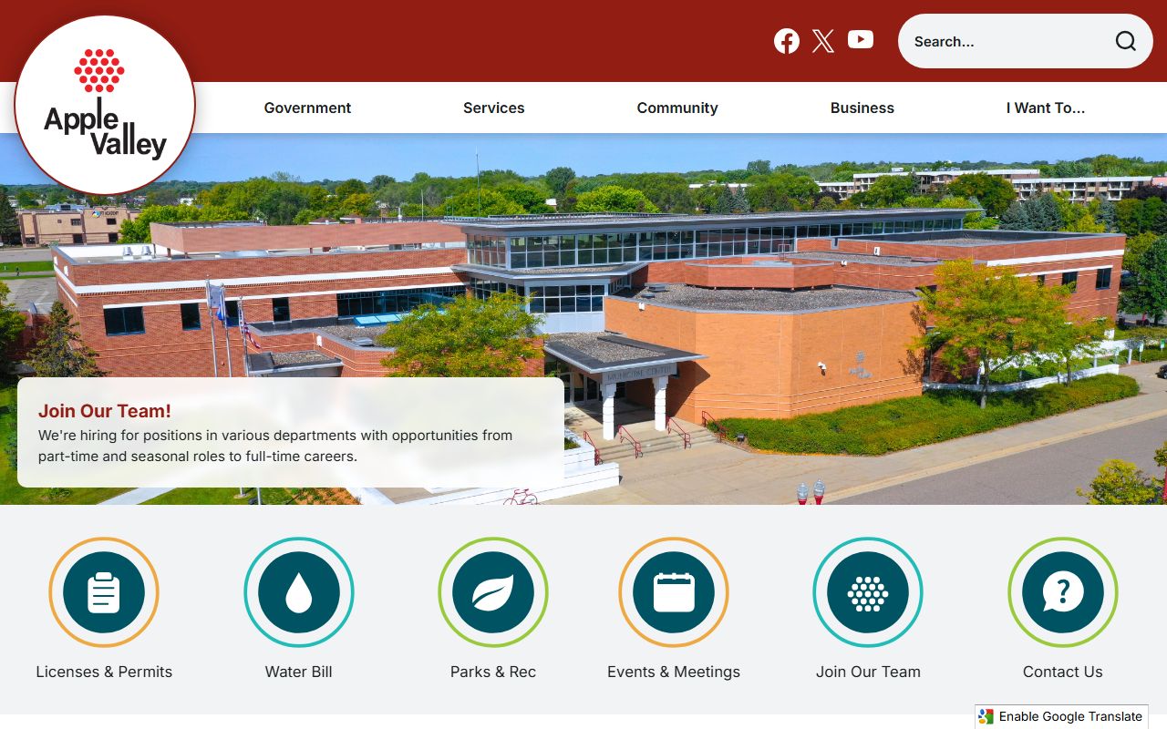 City of Apple Valley website showing city services and local information