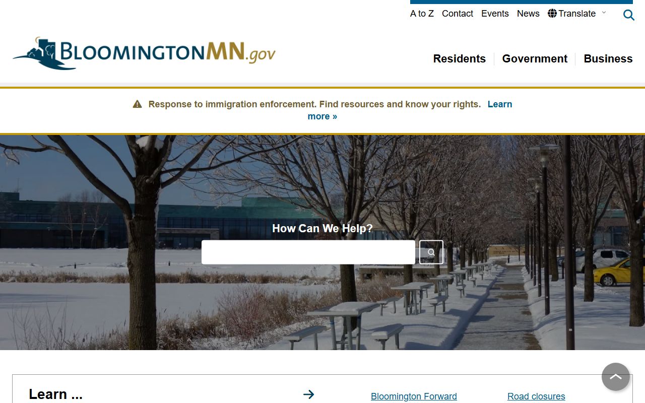 City of Bloomington website with community resources for divorce decree records