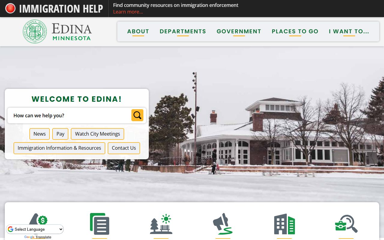 City of Edina website showing city services and municipal information