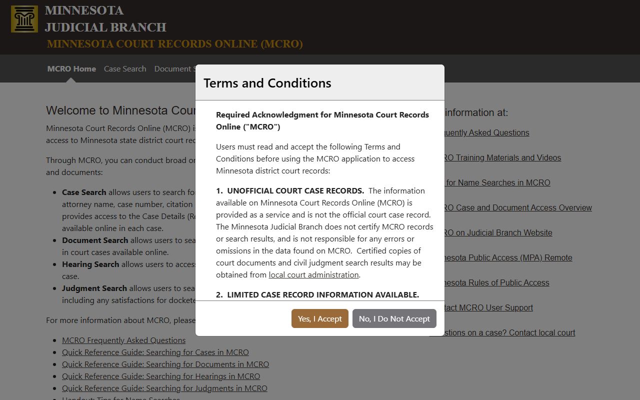 Minnesota Court Records Online search portal for Rochester divorce decree records
